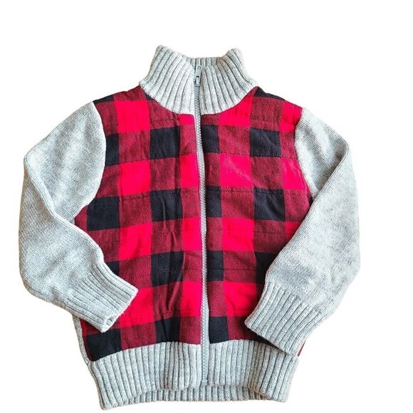 Carter's Black Red Buffalo Plaid Gray Full Zip Sweater Sherpa Lined Jacket - Picture 1 of 5
